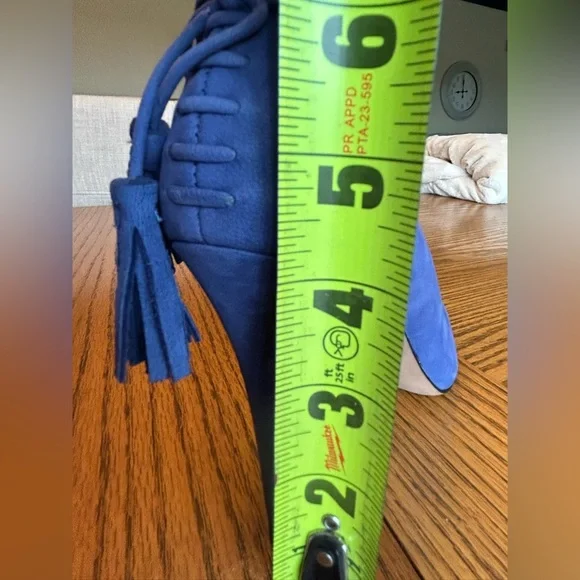 Jessica Simpson Bright Blue/Periwinkle Leather Tassel Bow 4 1/4” Heels Size 8.5 - Picture 11 of 13